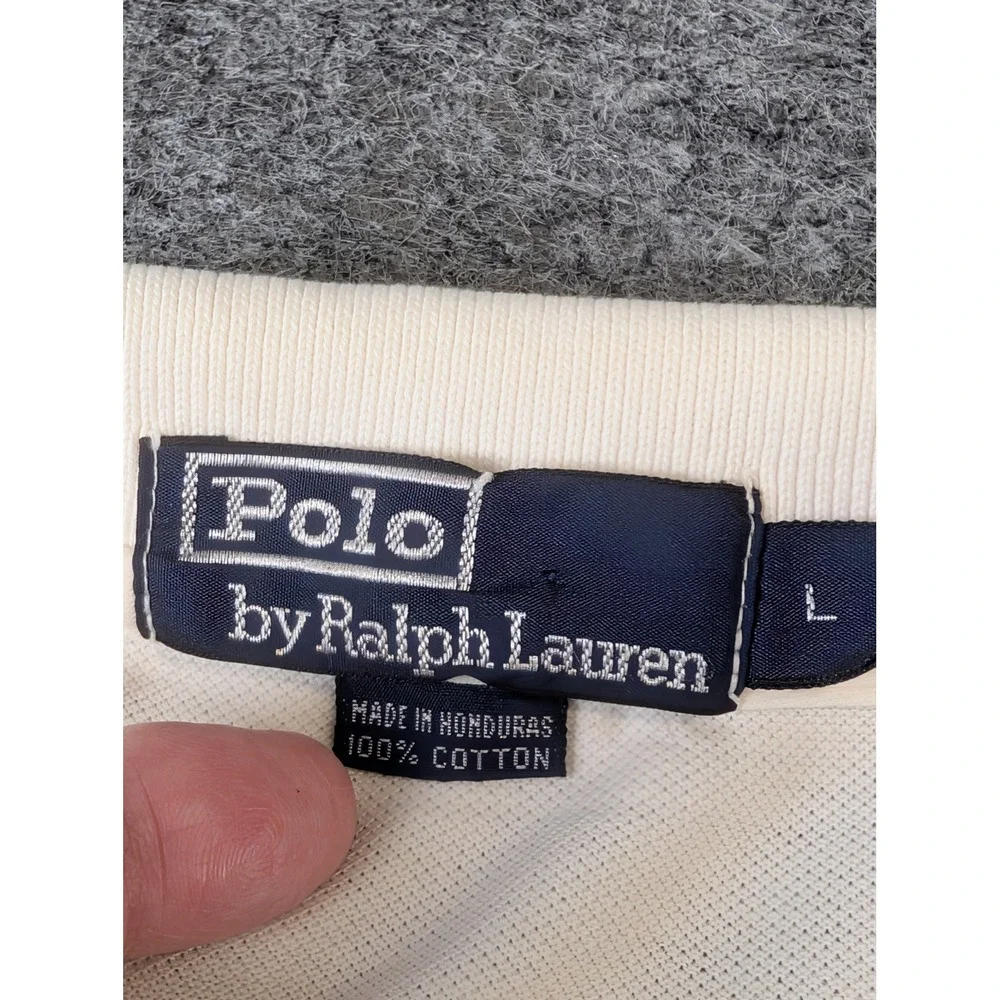 Polo Ralph Lauren Mens Large Off White Cotton Pique Short Sleeve Polo Shirt